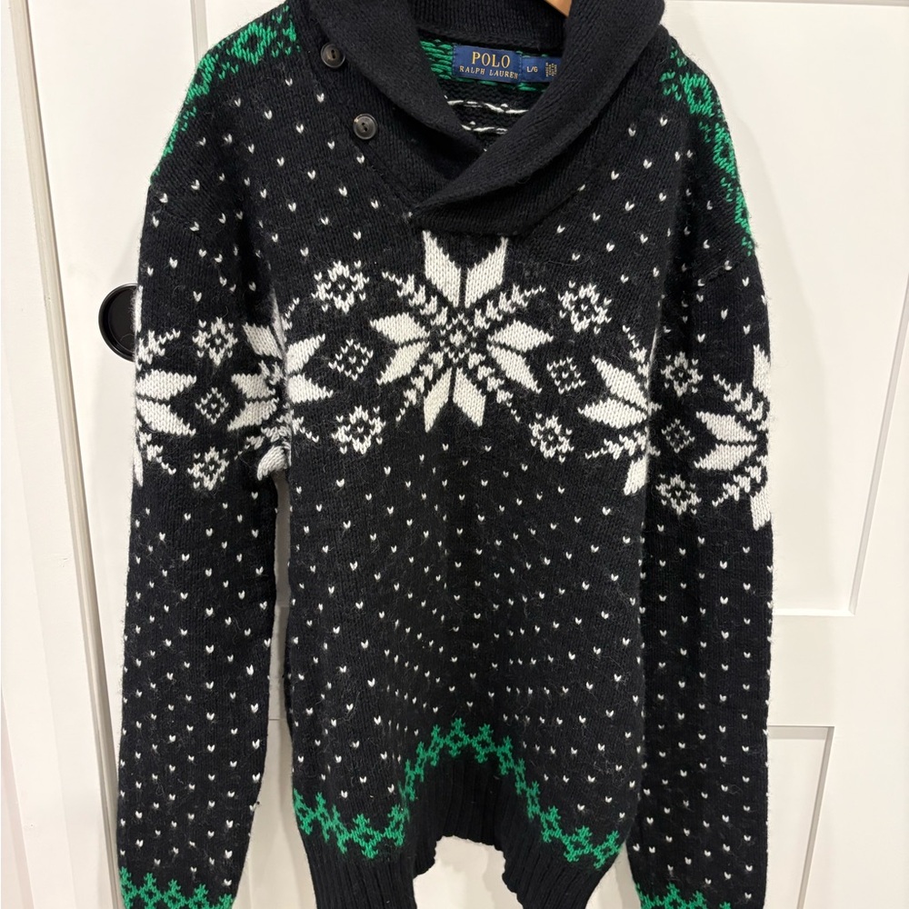 Ralph Lauren Black and Green Turtleneck Sweater